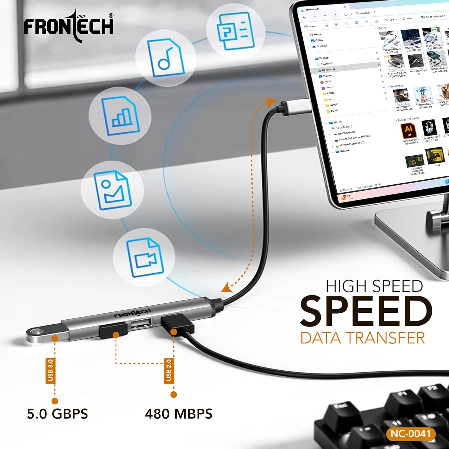 Frontech 4 in 1 Slim Multiport HUB Dock,1XUSB 3.0, 3X USB 2.0,Compact Metal Design, Upto 5 Gbps Hight Speed Data Transfer Desktop,Laptop,Tablet etc - Image 3