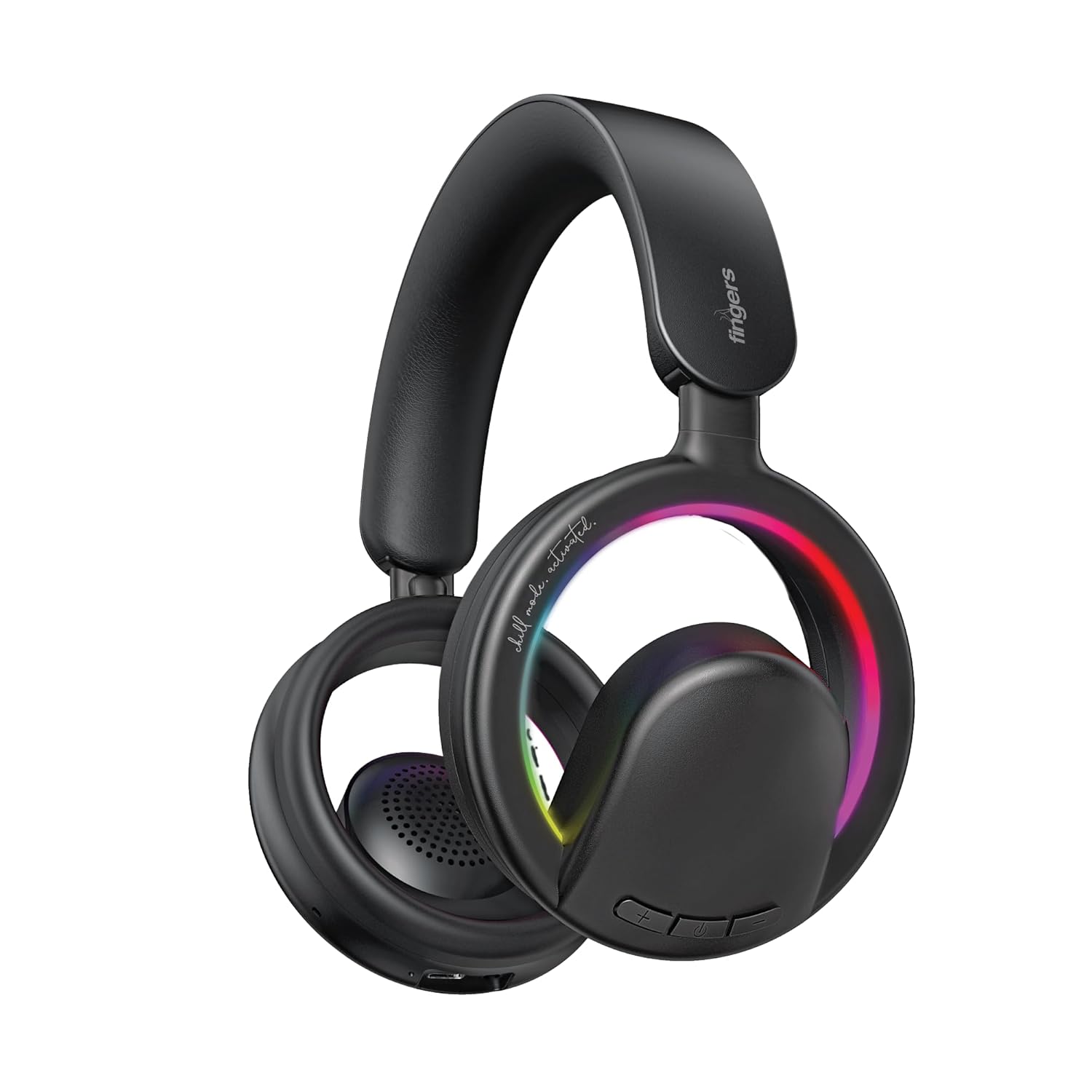FINGERS ChillRay Open-Ear Wireless Headphones 360° Reality Audio, LED Halo Light Effects, 20 Hrs Playback, Flexible Foldable, Dual Mic Cool Black - Image 1