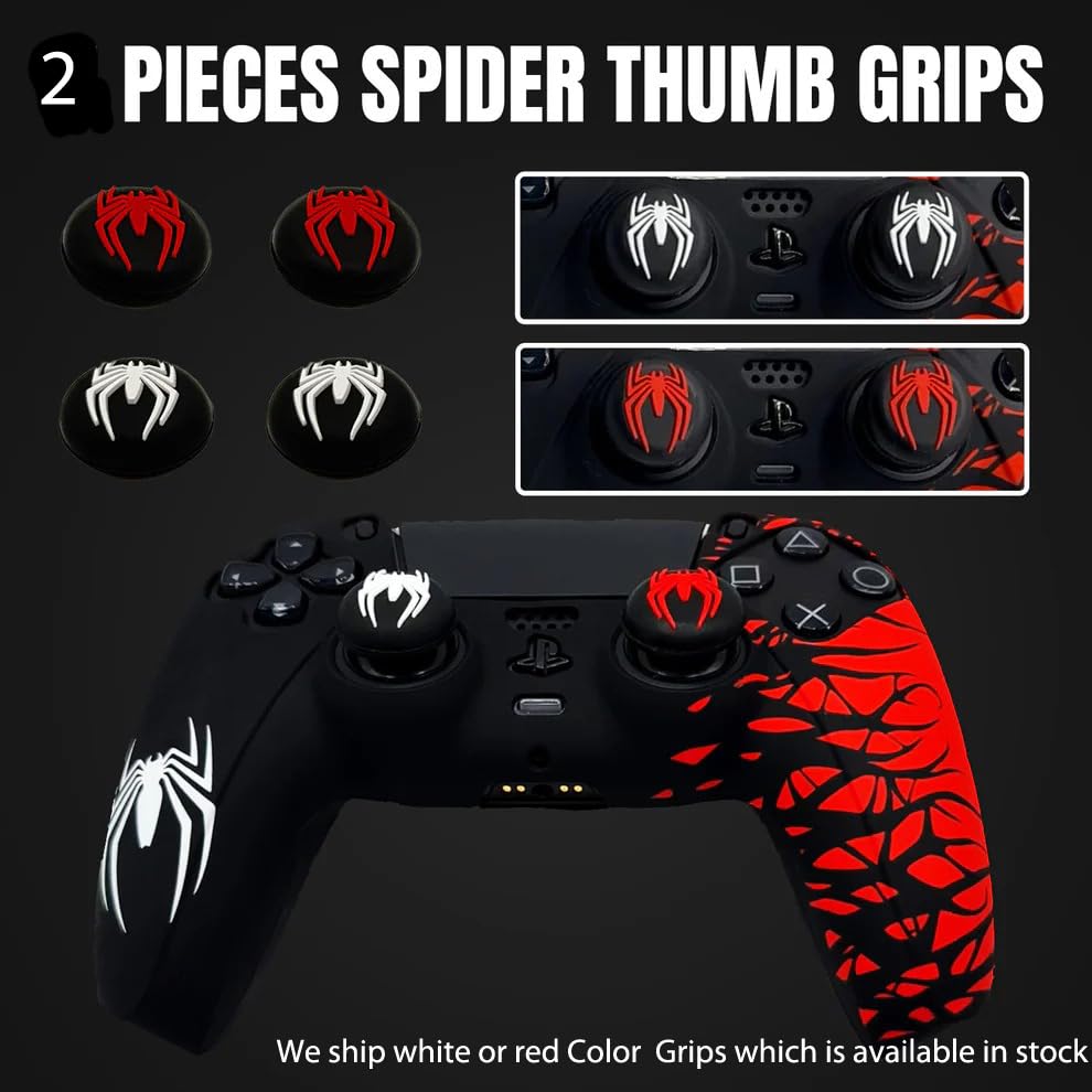 PS5 Controller Silicone cover Spiderman 2 edition with 2 x Spider Icon Thumb Grip White/Red - Image 5