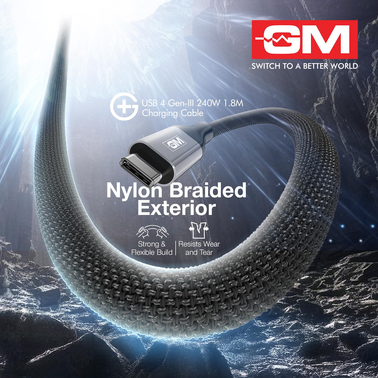 GM G+ USB 4 Gen-III 240W Type-C to Type-C Cable (1.8M) | 40Gbps Data Transfer | 8K Display Support | PD 3.1 Fast Charging | Nylon Braided,Tangle-Free,Durable Cable for Laptops,Tablets & Smartphones - Image 5