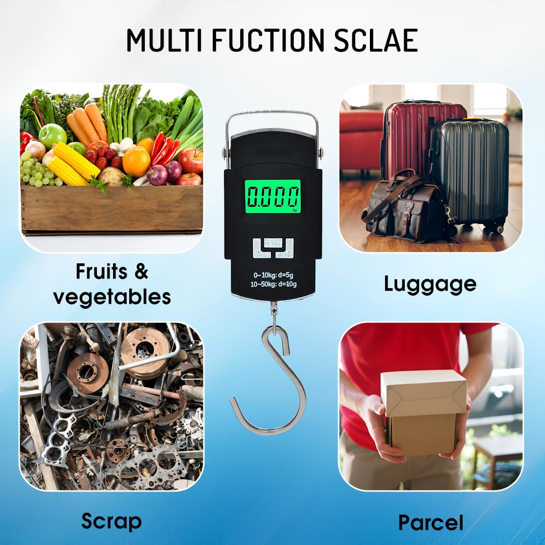 WH A08 digital weighing Scale machine for Luggage weighing, Weighing scale capable of 50kg, Scale with LCD Display And Stainless steel hook. - Image 6