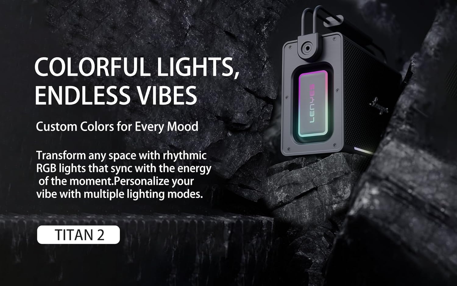 Lenyes Titan 2 Bluetooth Party Speaker, 200W Peak, 2 Wireless UHF Mics, RGB Lights, TWS Stereo, IPX6 Waterproof, 20000mAh Battery, AUX/USB/TF/OTG - Image 5