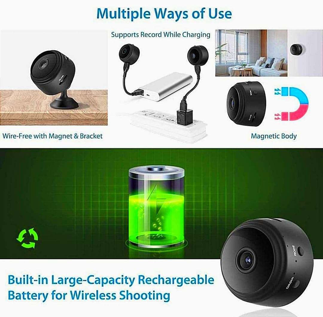 Mini WiFi Spy Camera Hidden for Home Outdoor High HD Focus Spy Magnet Mini Live Stream Night Vision IP Wireless 1080P Audio Video Hidden Indoor BLACK - Image 4