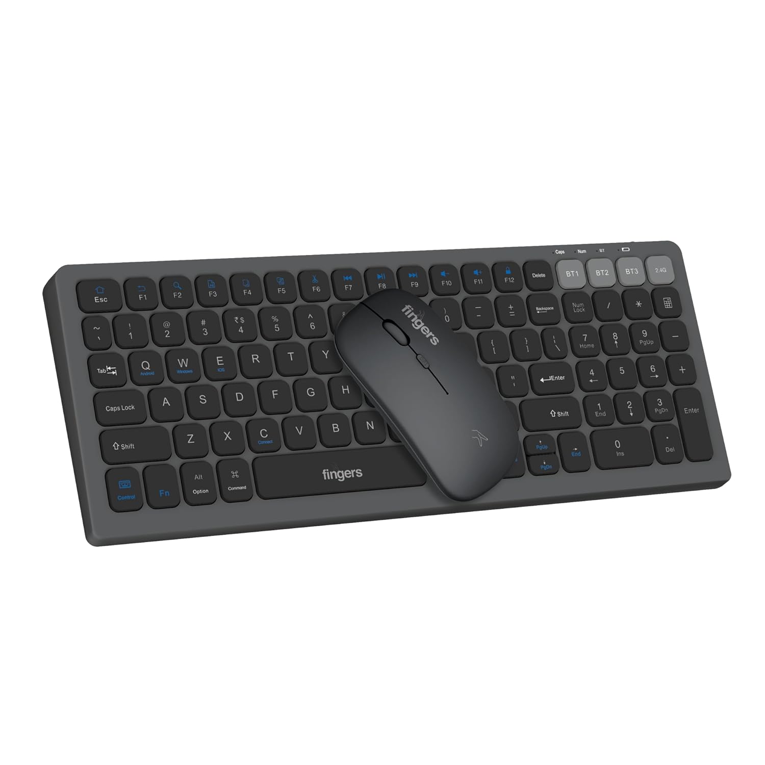 FINGERS ComboRegal-D4 Wireless Deskset Slim Design, X-Scissor Keys Laptop-Style Typing, Dual Mode USB + Bluetooth, Rechargeable Type-C, 1600 DPI And Multi-Device Compatible Carbon Grey - Image 1