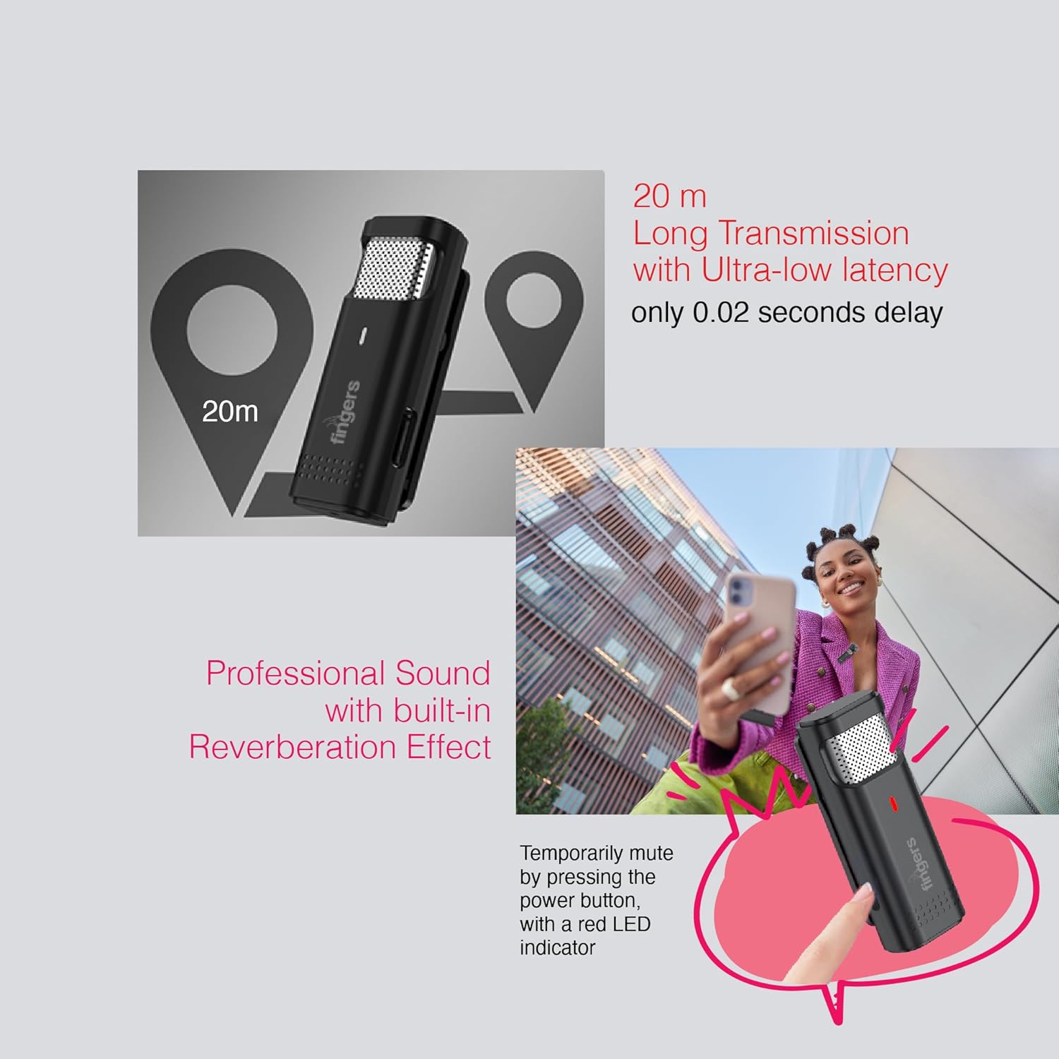 FINGERS Duo-PhoneMic-Lightning Lavalier Wireless Microphone Lapel/Collar Wireless Mic for Audio Recording, Vlogs, Live Streaming, Omnidirectional, Simple Plug And Play - Image 8