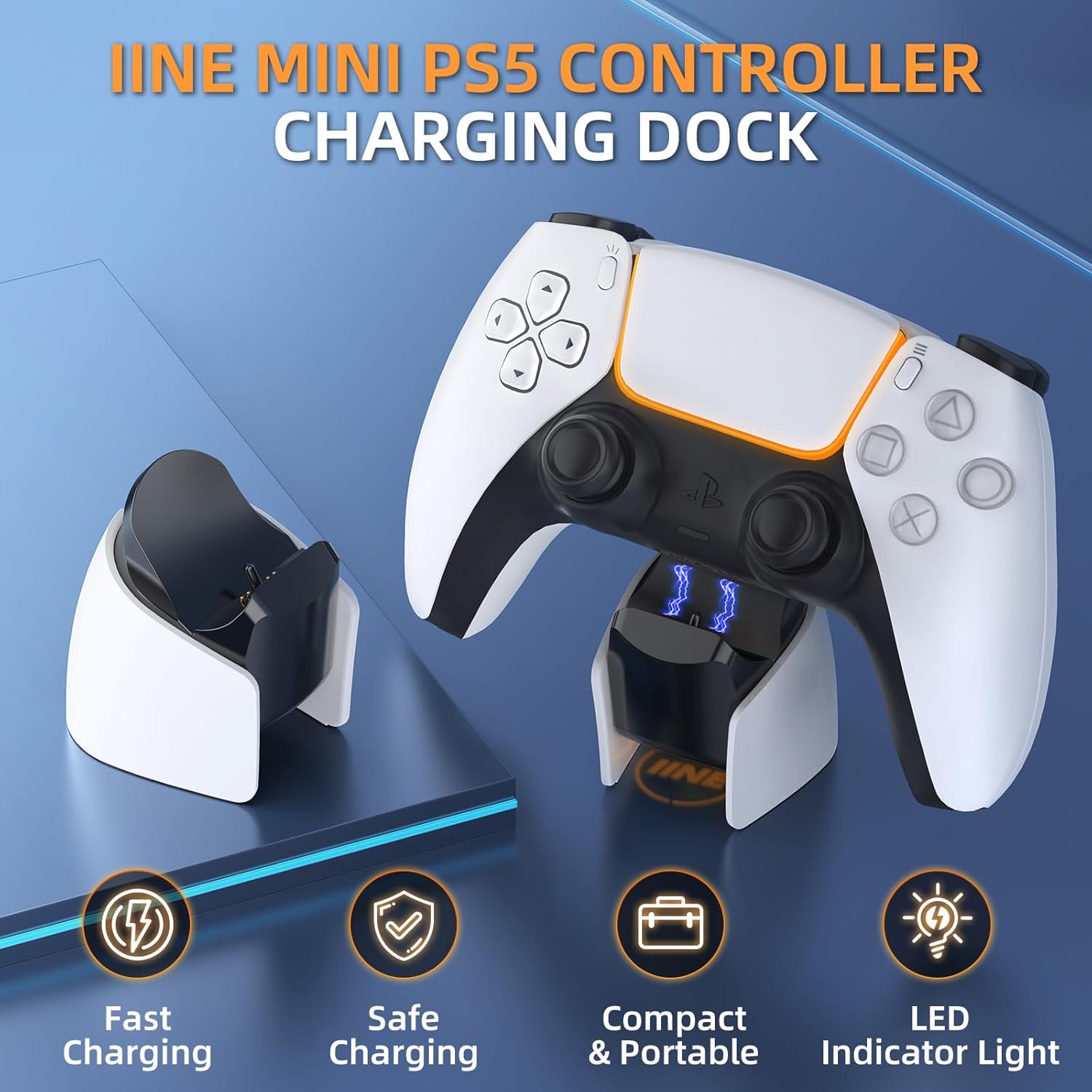 IINE L962 Fast USB charging station for PS5 DualSense And Edge controllers,Controller charging station with charging indicator and charging cable - Image 2