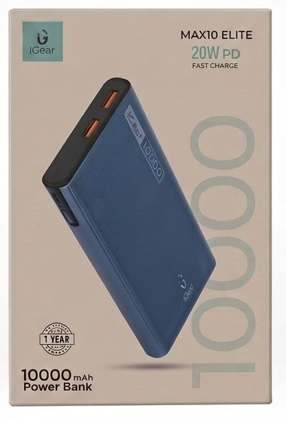 IGear Max10 Elite 10000 mAh 20W Fast Charging Power Bank (2 Type A, 1 Micro USB, 1 Type C Ports, Sleek Aluminium Casing, LED Indicators - Image 1