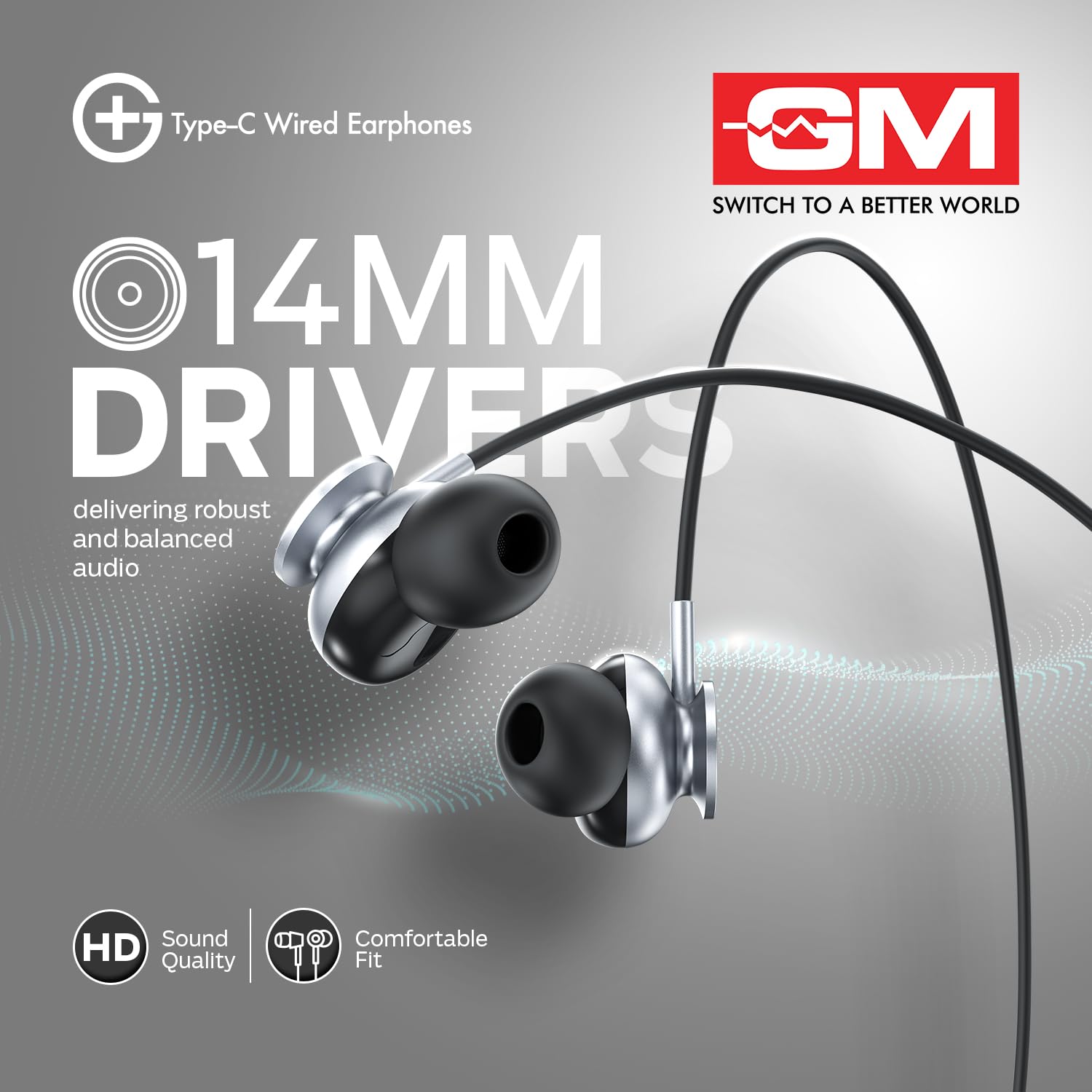 GM G+ Type-C Wired Earphones, Wireless in-Ear Earphones with HD Mic, 14mm Drivers, Pure Bass Sound, Lightweight & Comfortable Fit, for Rich & Detailed Audio - Image 7