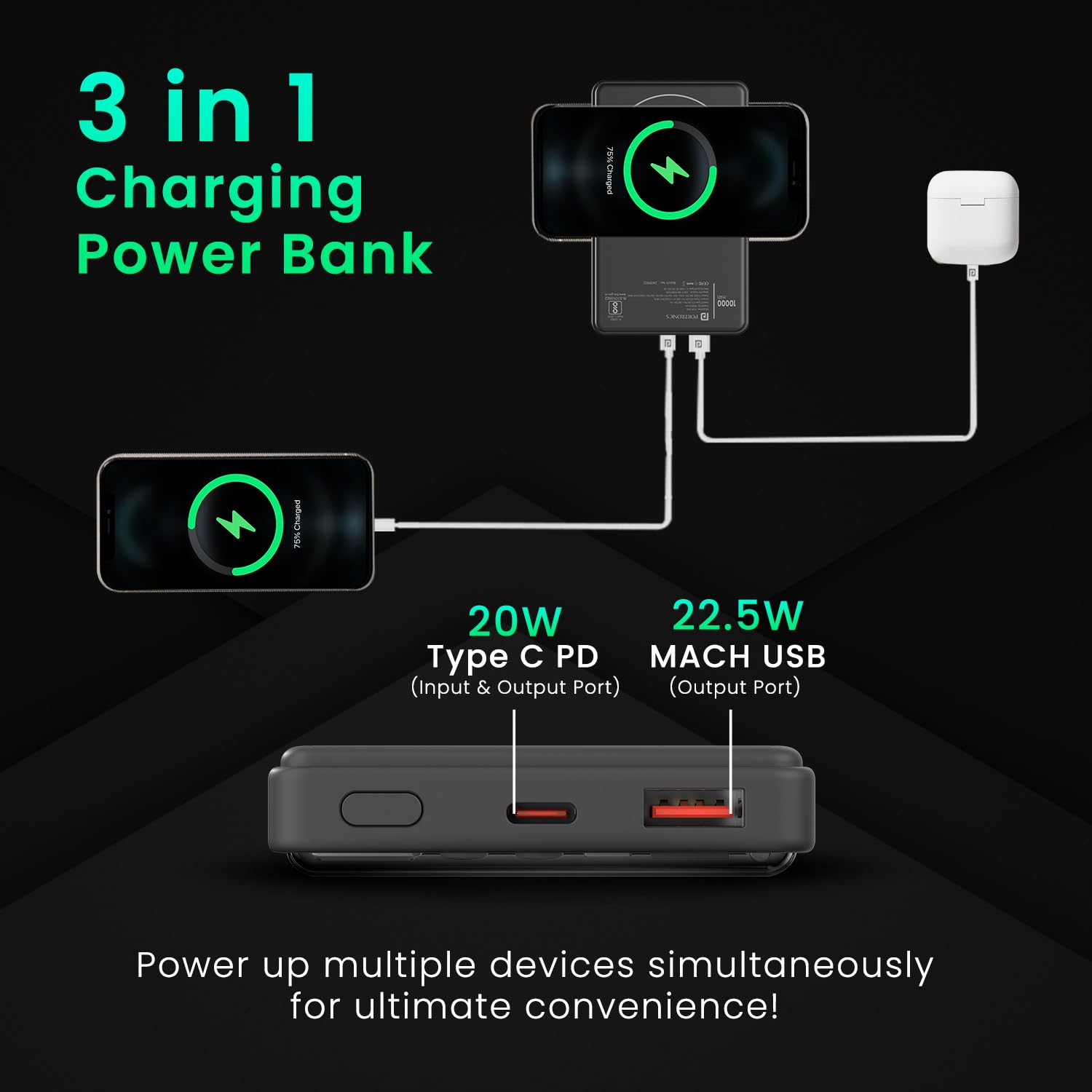 Portronics POR 2178 Luxcell Wireless Mini 10000 mAh 22.5W Fast Charging Power Bank, Supports Magnetic Charging Portronics POR 2178 Luxcell Wireless Mini 10000 mAh 22.5W Fast Charging Power Bank, Supports Magnetic Charging - Image 7