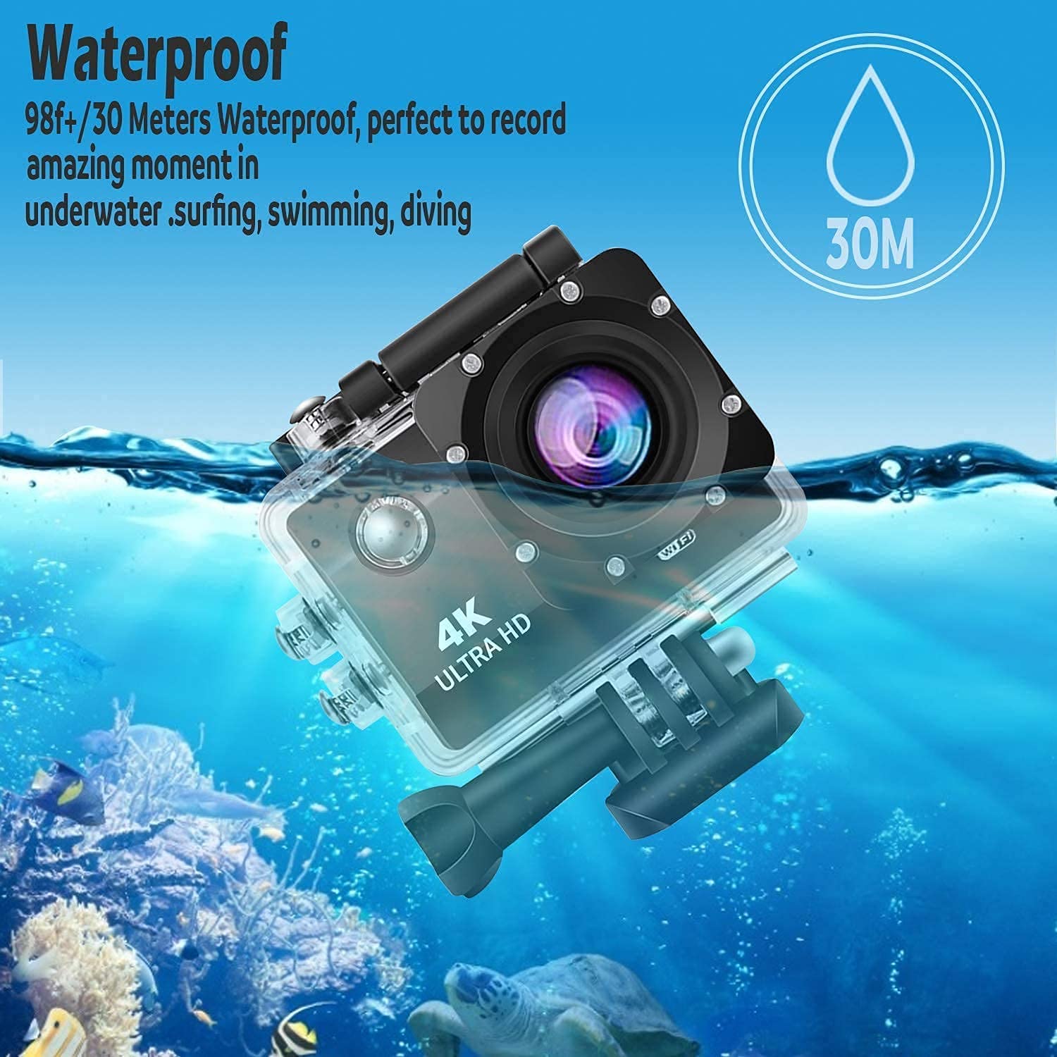 4K 30FPS Action Camera Ultra HD Underwater Camera 170 Degree Wide Angle 98Ft Waterproof Camera (Light Action) Digital Black - Image 13