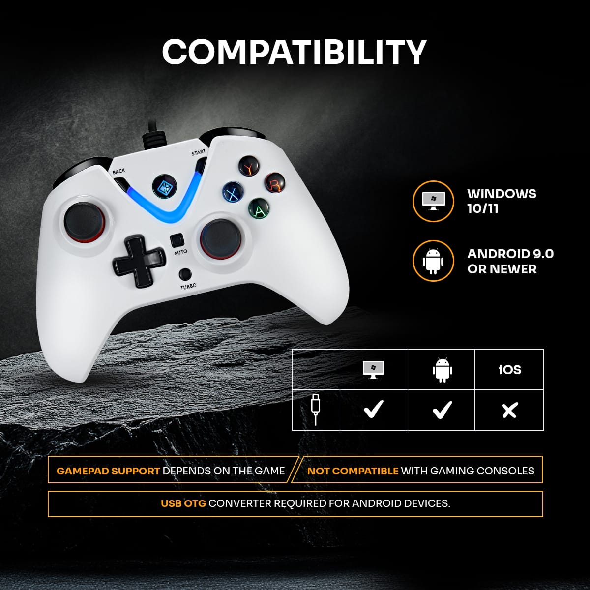 Cosmic Byte ARES Wired Controller for PC, Magnetic Triggers, Upgraded Hall Effect Joysticks, Dual Vibration, Backlit LED Buttons White - Image 5
