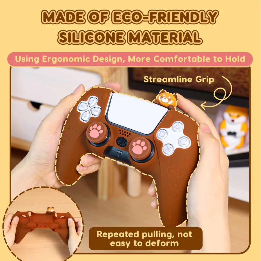 IINE PS5 Controller Adorable Bear Skin Set, Featuring 2 Thumb Grip Caps and 1 Sticker, Anti-slip Silicone Protective Cover Skin Case for Playstation 5 Wireless Controller Brown - Image 9