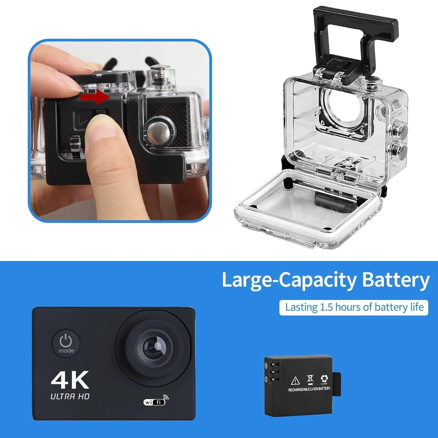 4K 30FPS Action Camera Ultra HD Underwater Camera 170 Degree Wide Angle 98Ft Waterproof Camera (Light Action) Digital Black - Image 9