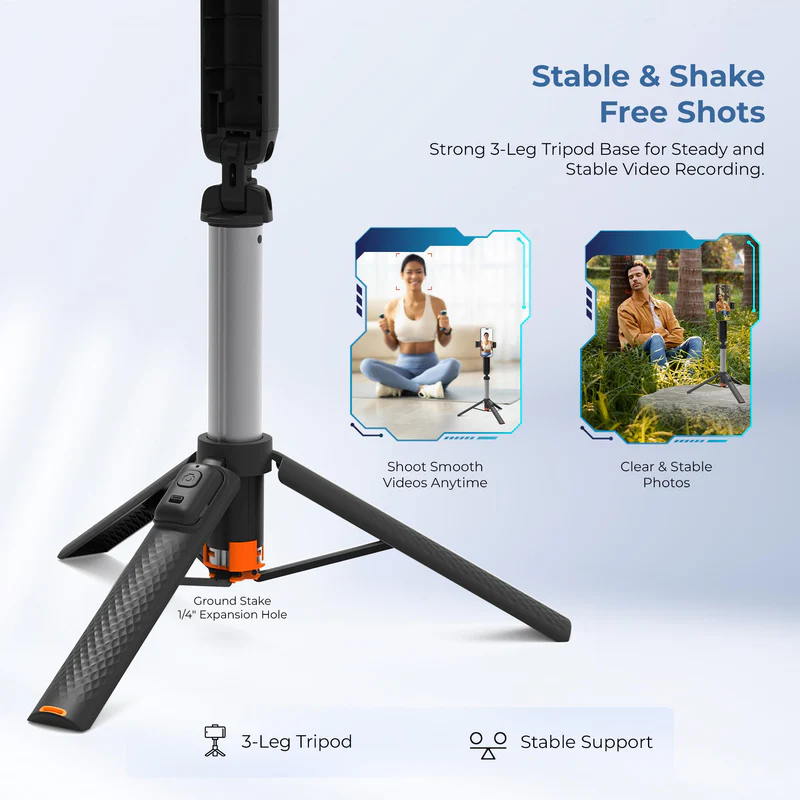 Digitek DTR 470SS Foldable Tripod Selfie Stick, Wireless Remote And 3 Leg Tripod Base, 4.67 Ft Max Height, 360 Degree, Smartphone for Vlogging, Reels - Image 4