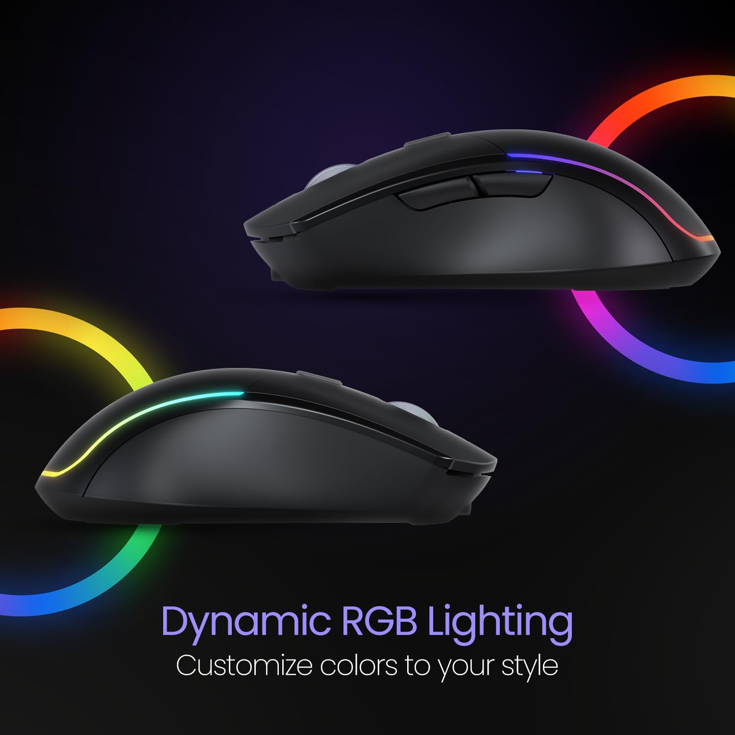 Portronics Toad One POR 1682 Bluetooth Mouse with 2.4 GHz & BT 5.3 Dual Wireless, 6 Buttons, Rechargeable, RGB Lights, Connect 3 Devices, Ergonomic Design for Laptop, Smartphone, Tablet Black - Image 6