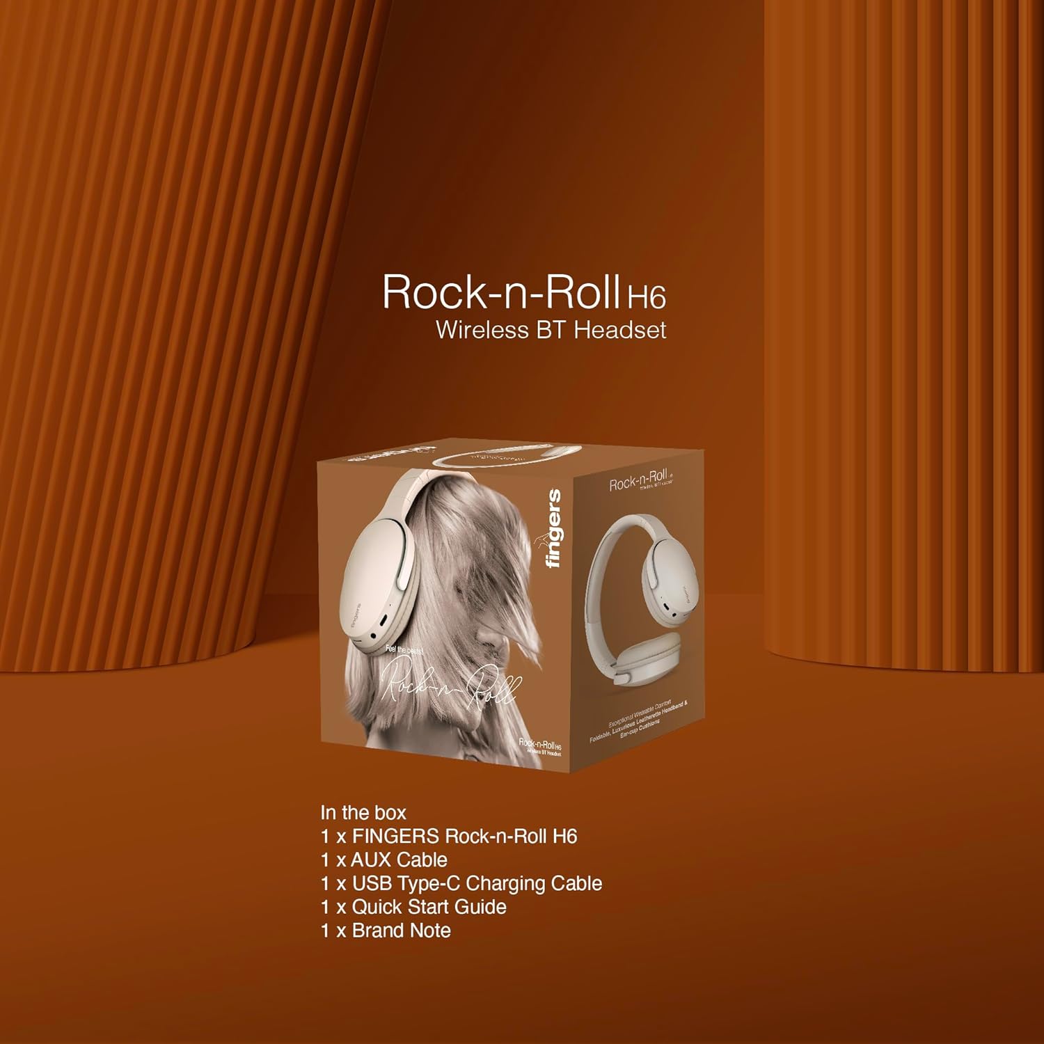FINGERS Rock-n-Roll H6 On-Ear Bluetooth Headphones with Mic 12 Hours Playtime, 40mm Neodymium Drivers, Leatherette Headband, Bluetooth® v5.4 FM Radio MicroSD AUX- Beige - Image 9