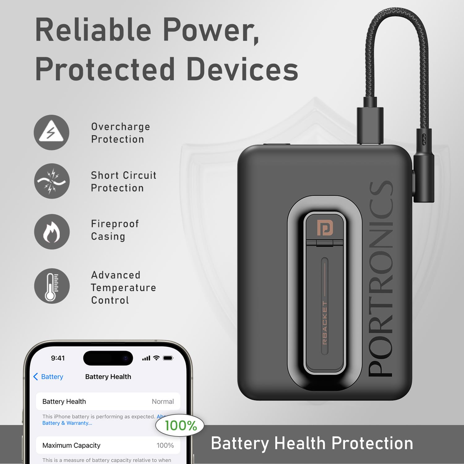 Portronics POR 2903 Revvo 15W Magsafe Wireless Powerbank 10000mAh Fast Charging Powerbank,Detachable Type C Cable,Mobile Stand,Type C Input/Output PD Port,iPhone 12 Above,Android Qi Enabled Devices Black - Image 8