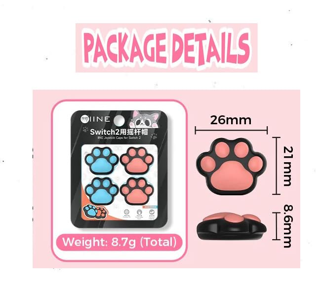 IINE Cat Paw Theme Thumb Grip Caps Switch 2 Joycon Controller, Gamed Theme Joystick Cover Compatible with Nintendo Switch 2 - Image 8