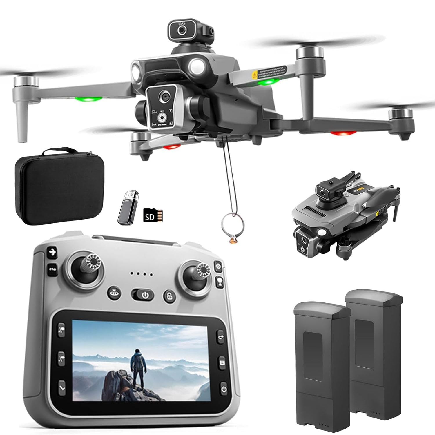 K19 max GPS Drone 4.5-inch Screen Controller, SD card, 2 Batteries, Airdrop, Brushless Motor, Obstacle Avoidance GPS Drone 4K Camera,Carrying Case - Image 1