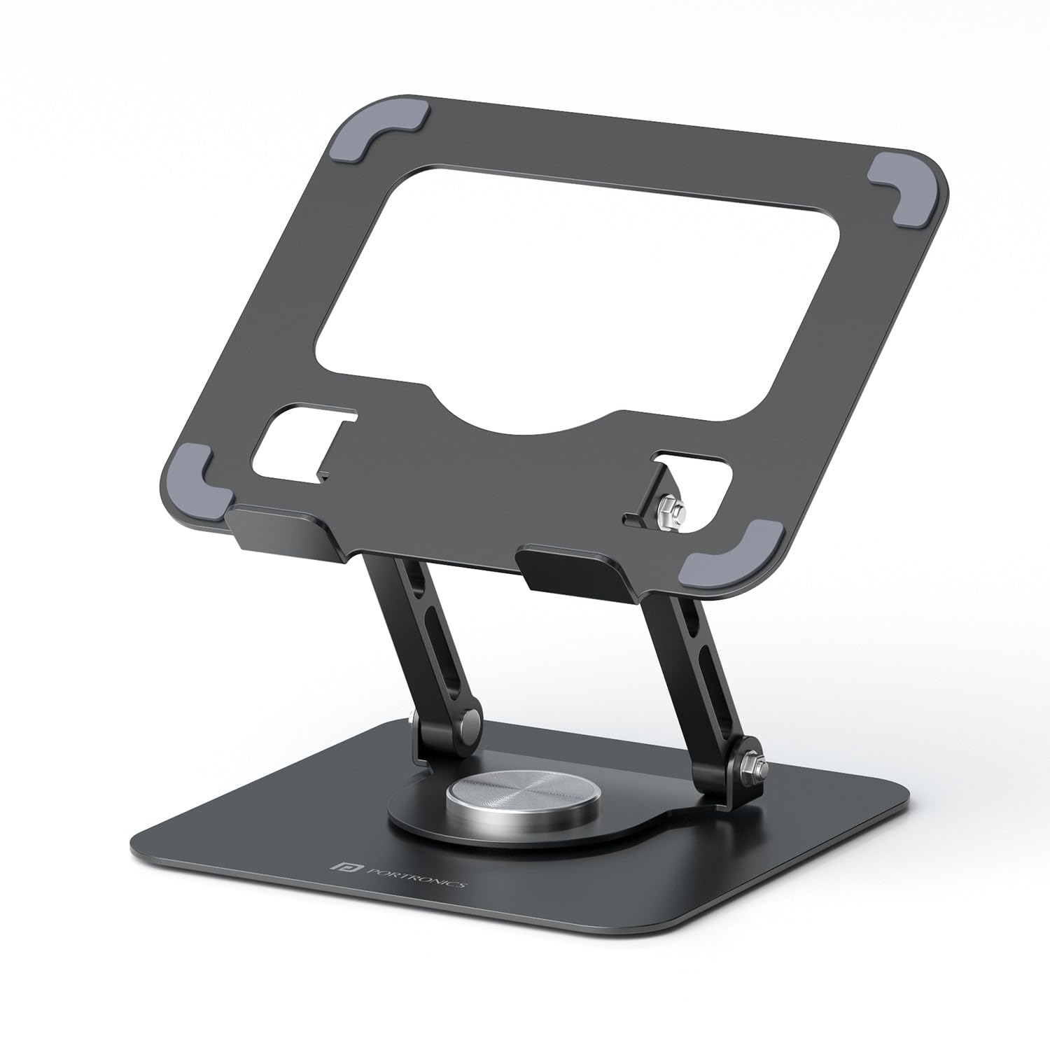 Portronics POR 3105 My Buddy A1, Metal Tablet Stand, 360° Rotating Base, Height ; Angle Adjustable, Supports Up to 12 Inch Tablets &amp; 5Kg Load, Foldable And Portable, Anti-Slip Pads (Grey) - Image 1