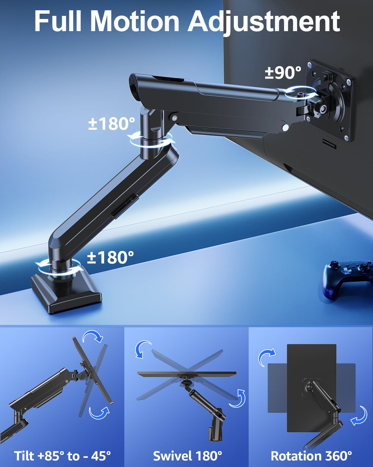 Portronics POR 3420 Aerolift Solo Single Monitor Mount for 32 27 24 22 inch Screen, Monitor Arm Holds 4.4-22 lbs, Monitor Desk Mount, Gaming And Home Office Use Black - Image 4