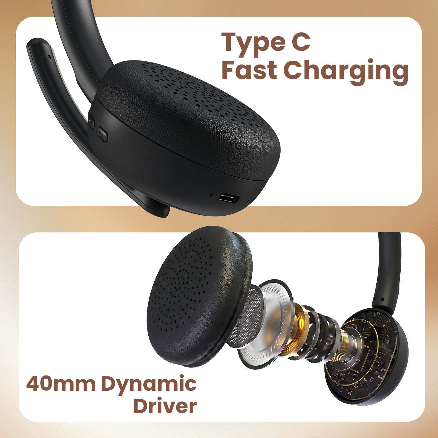 Portronics POR 3418 Muffs A3 ENC Upto 50 Hours Playtime | Bluetooth Version 6.0 | Adjustable Headband | Type C Fast Charging Black - Image 6