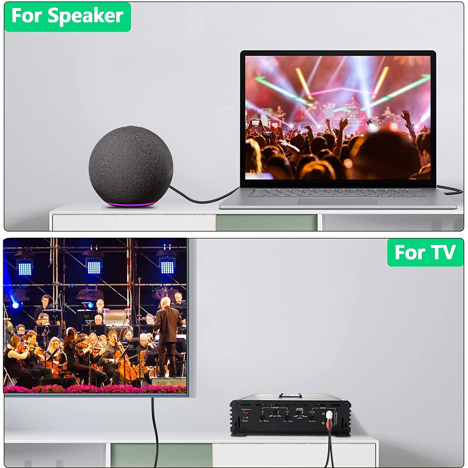 3.5mm Jack Stereo Audio to 2 RCA Cable - AV Video TV-Out Speaker Amplifier Connect TRS 3-Pole Plug to Dual RCA - 3 Meter - Image 5
