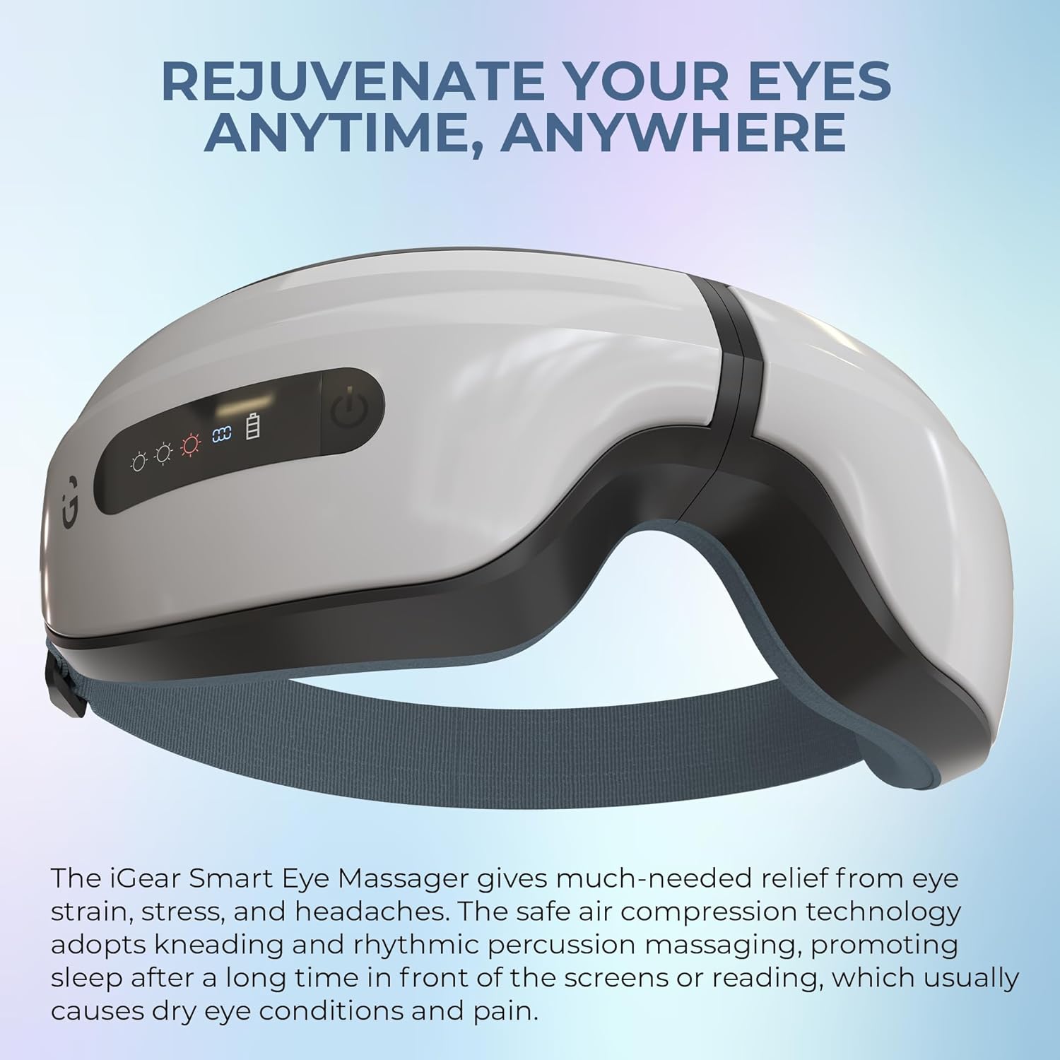 iGear Imassager: Eye Massager for Stress Relief, Sleep Aid And Eye Strain, Heat, Air Pressure and Compression, Rechargeable, 1-Year Warranty - Image 2