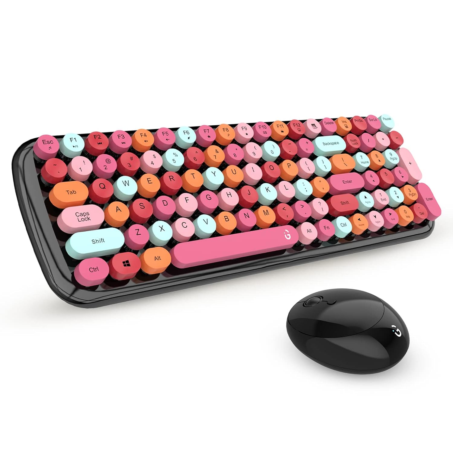 iGEAR KeyBee Retro Typewriter Inspired 2.4GHz Wireless Keyboard and Mouse Combo with USB Support, Single Nano Receiver, Round Keycaps, Black Pink - Image 1