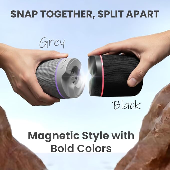 Toreto TOR-464 Twin Magno Magnetic Wireless Bluetooth Speaker 16W  Detachable Dual Speakers, RGB Lights, 6H Playtime, TWS Stereo Mode, Type-C Charging, Portable Wireless Speaker Black - Image 4