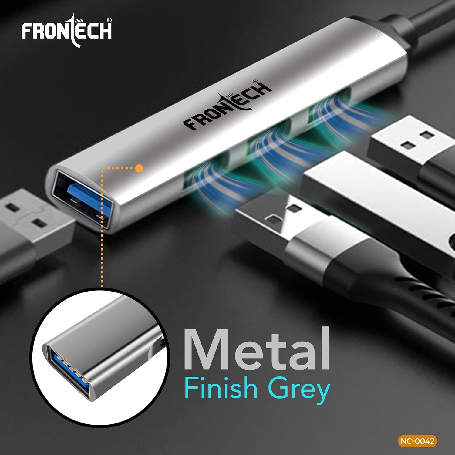 Frontech 4 in 1 Slim Multiport HUB Dock,1XUSB 3.0, 3X USB 2.0,Compact Metal Design, Upto 5 Gbps Hight Speed Data Transfer for Desktop,Laptop,Tablet - Image 5