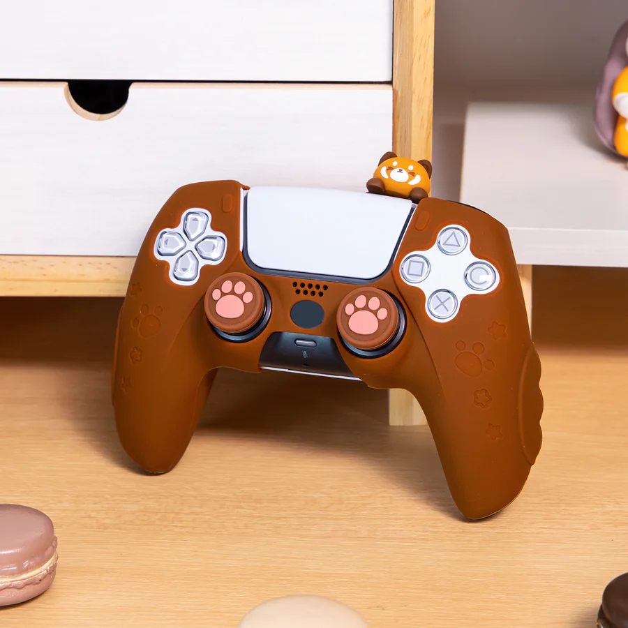 IINE PS5 Controller Adorable Bear Skin Set, Featuring 2 Thumb Grip Caps and 1 Sticker, Anti-slip Silicone Protective Cover Skin Case for Playstation 5 Wireless Controller Brown - Image 5