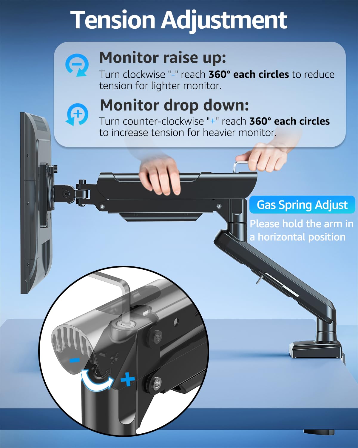 Portronics POR 3420 Aerolift Solo Single Monitor Mount for 32 27 24 22 inch Screen, Monitor Arm Holds 4.4-22 lbs, Monitor Desk Mount, Gaming And Home Office Use Black - Image 6