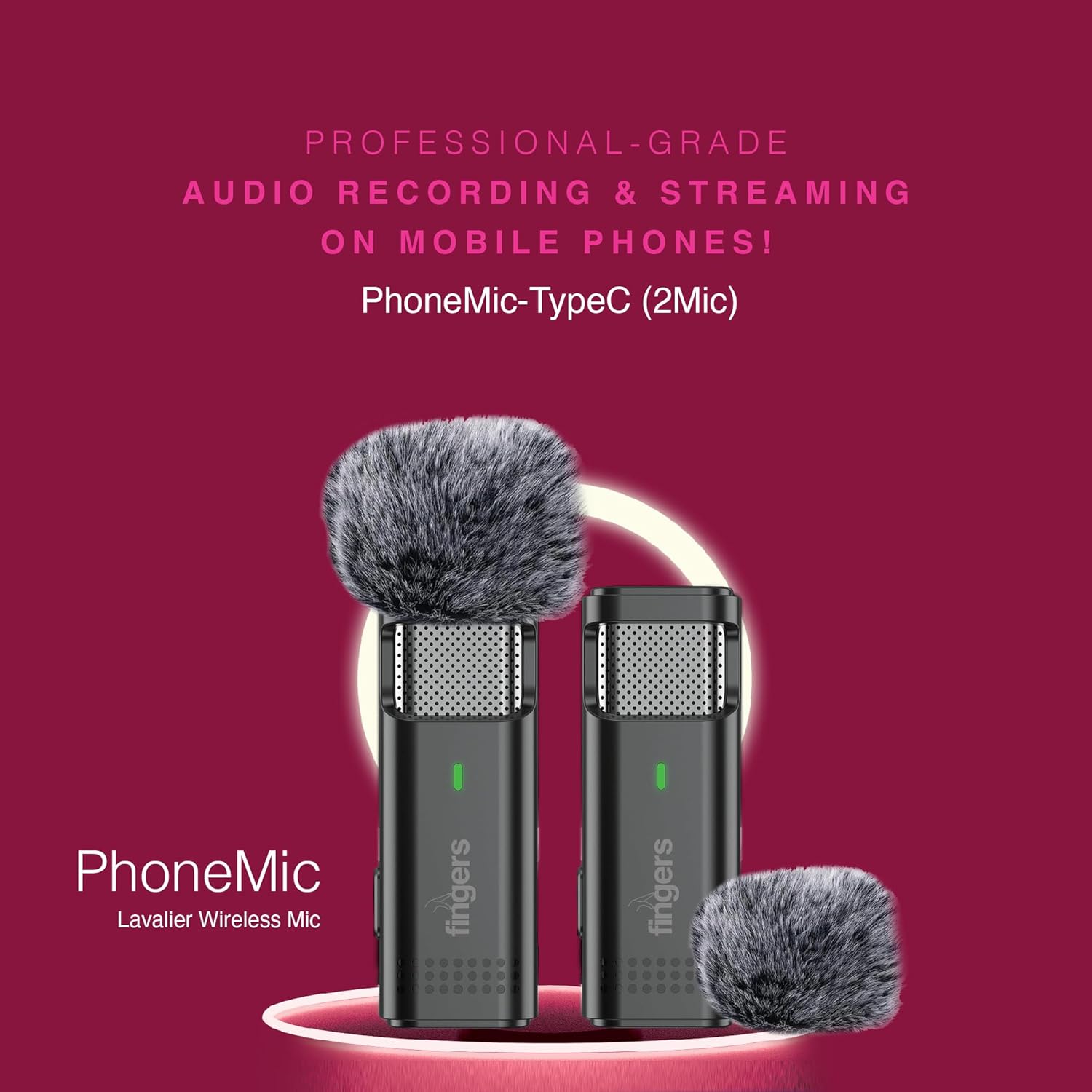 FINGERS PhoneMic Type C (2Mic) Dual Wireless Lavalier Microphone for Mobile Recording & Streaming 2.4 GHz, Intelligent Noise Reduction, Ear Monitoring, Compatible with Type-C Devices - Image 2