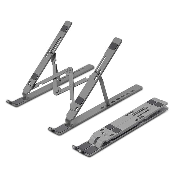 Ranz 6-Angle Adjustable Aluminum Laptop Stand – Portable, Ergonomic, Foldable Riser Stand for Laptops and Desktops  Silver - Image 1
