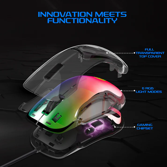 iGear Hawk Wired Gaming Mouse, 8 Customisable Buttons, Dynamic 6 RGB Light, 4 Custom Profile, 12800 DPI Tracking, Lightweight Black RGB Gaming Mouse - Image 7