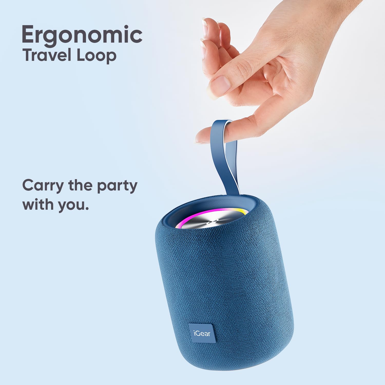 IGear Roll 10W Portable Bluetooth Speaker-Immersive 360-Degree Surround, RGB Lights, 7-Hour Playtime, Splashproof, True Wireless Stereo (TWS) Blue - Image 8