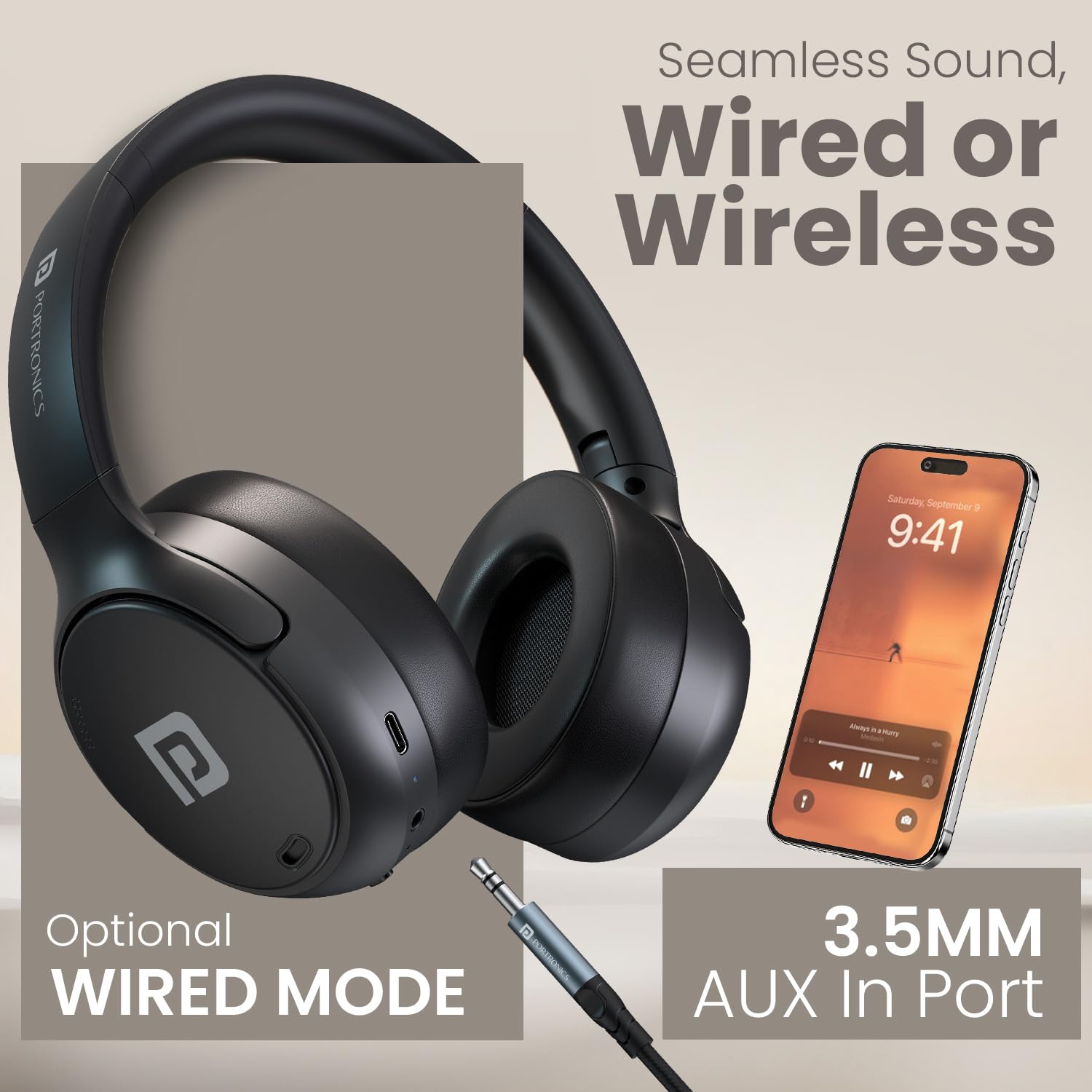 Portronics POR 3415 Muffs M8 ANC Wireless Over Ear Headphones Upto 50 Hours, Foldable, Powerful Bass, 40mm Driver, HD Mic, Low Latency,BT 5.4v, Black - Image 5