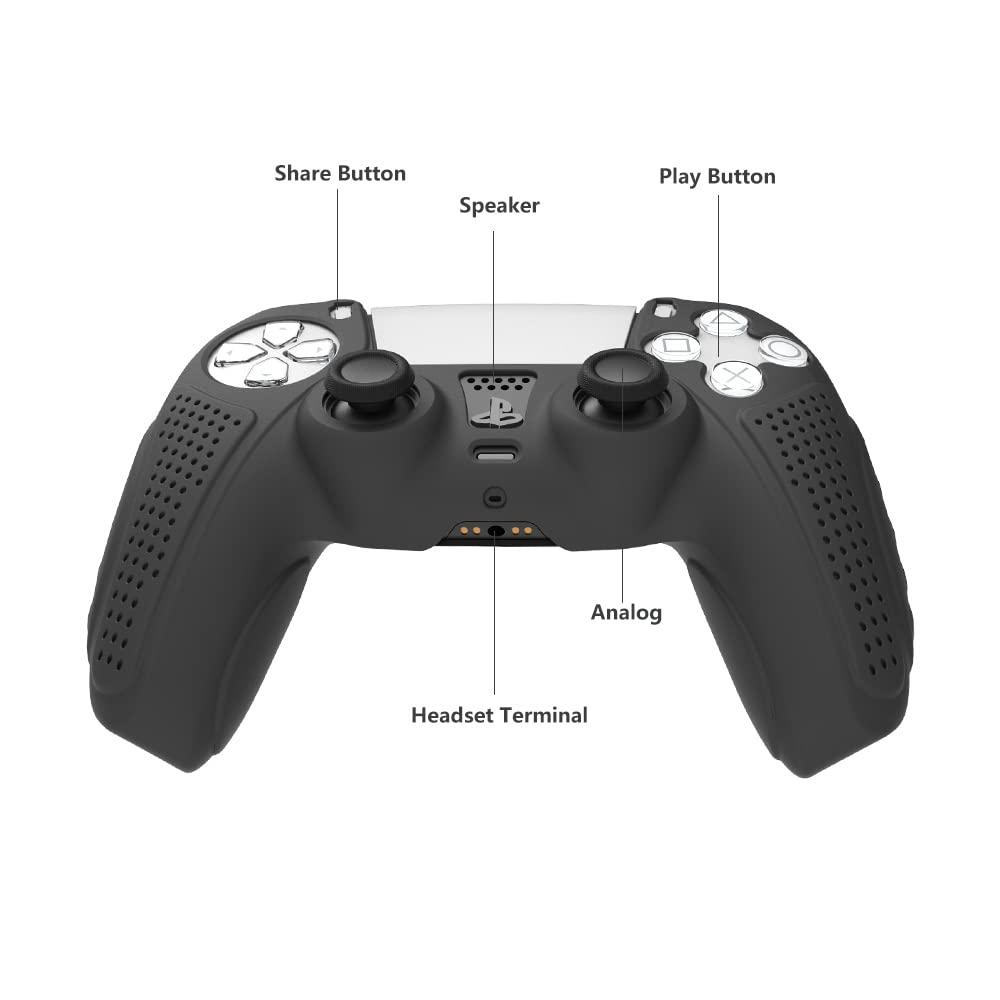PS5 Controller Silicone Cover Case Skin With Grip With 2 Thumb Grips  Black - Image 5
