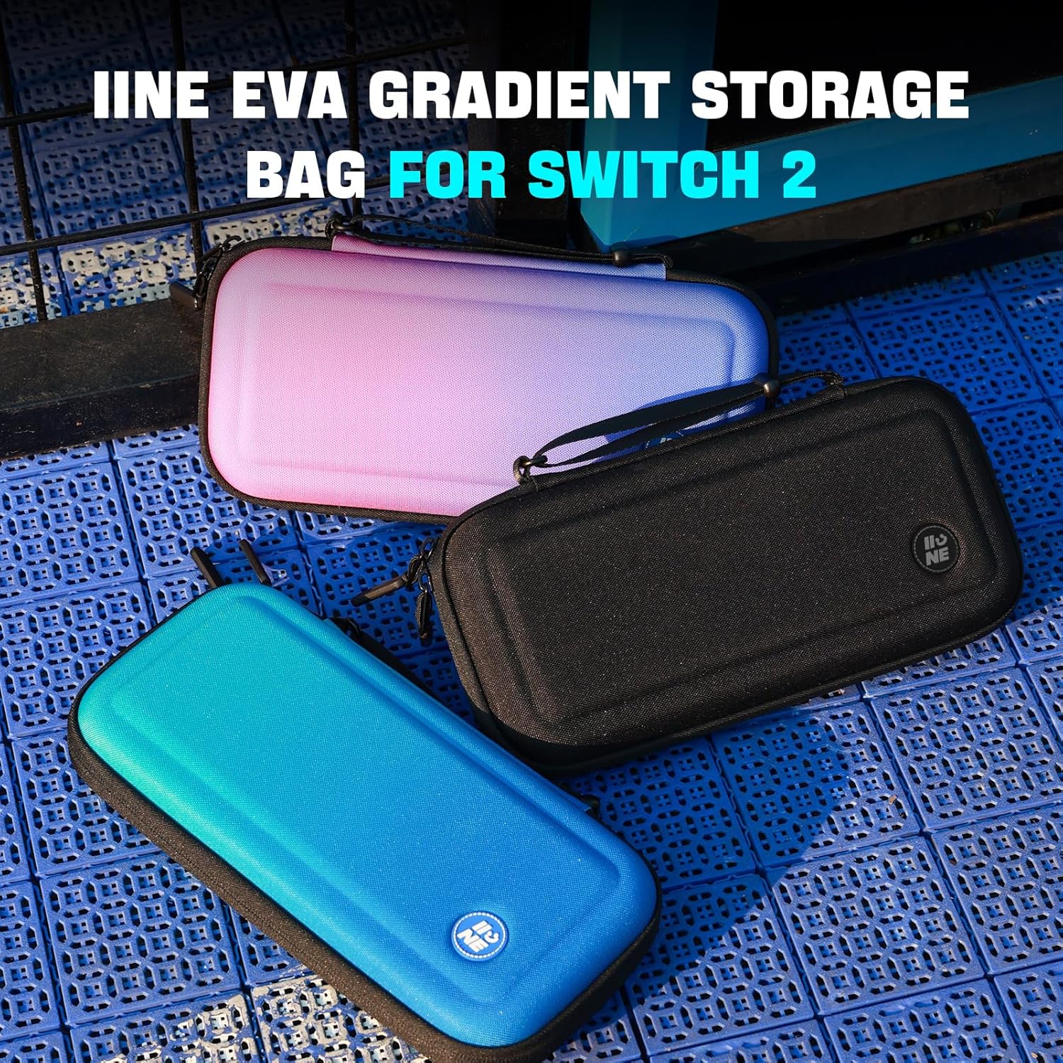 IINE Carry Case for Switch 2 Console, Protective Hard Shell Travel Storage Pouch with Mesh Bag, Durable Protective Bag Switch 2 Accessories EVA Case, Gradient Blue L1067 - Image 2