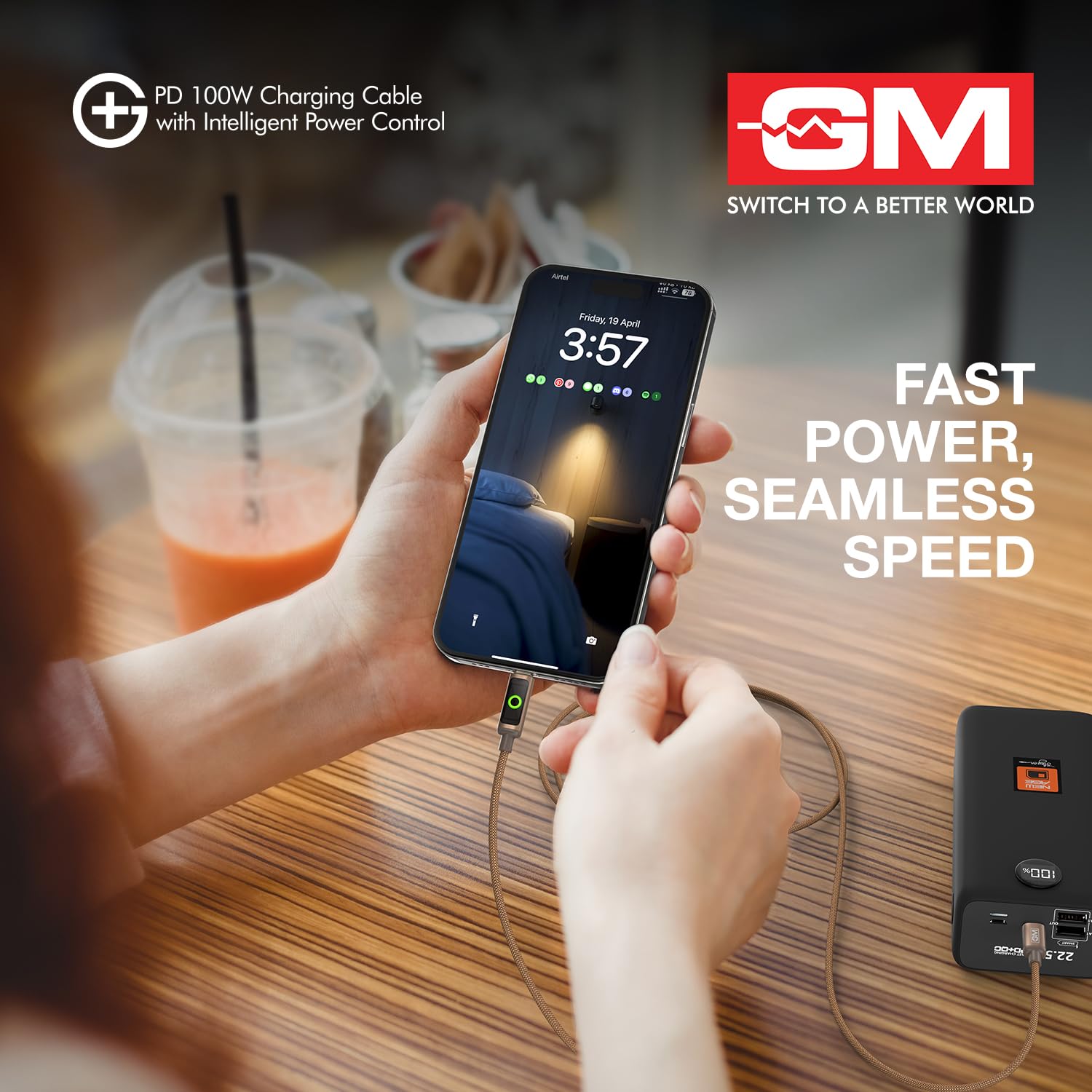 G+ 100W PD Cable Fast Charging Smart Auto Cutoff Laptop Charger 480Mbps Brown - Image 7