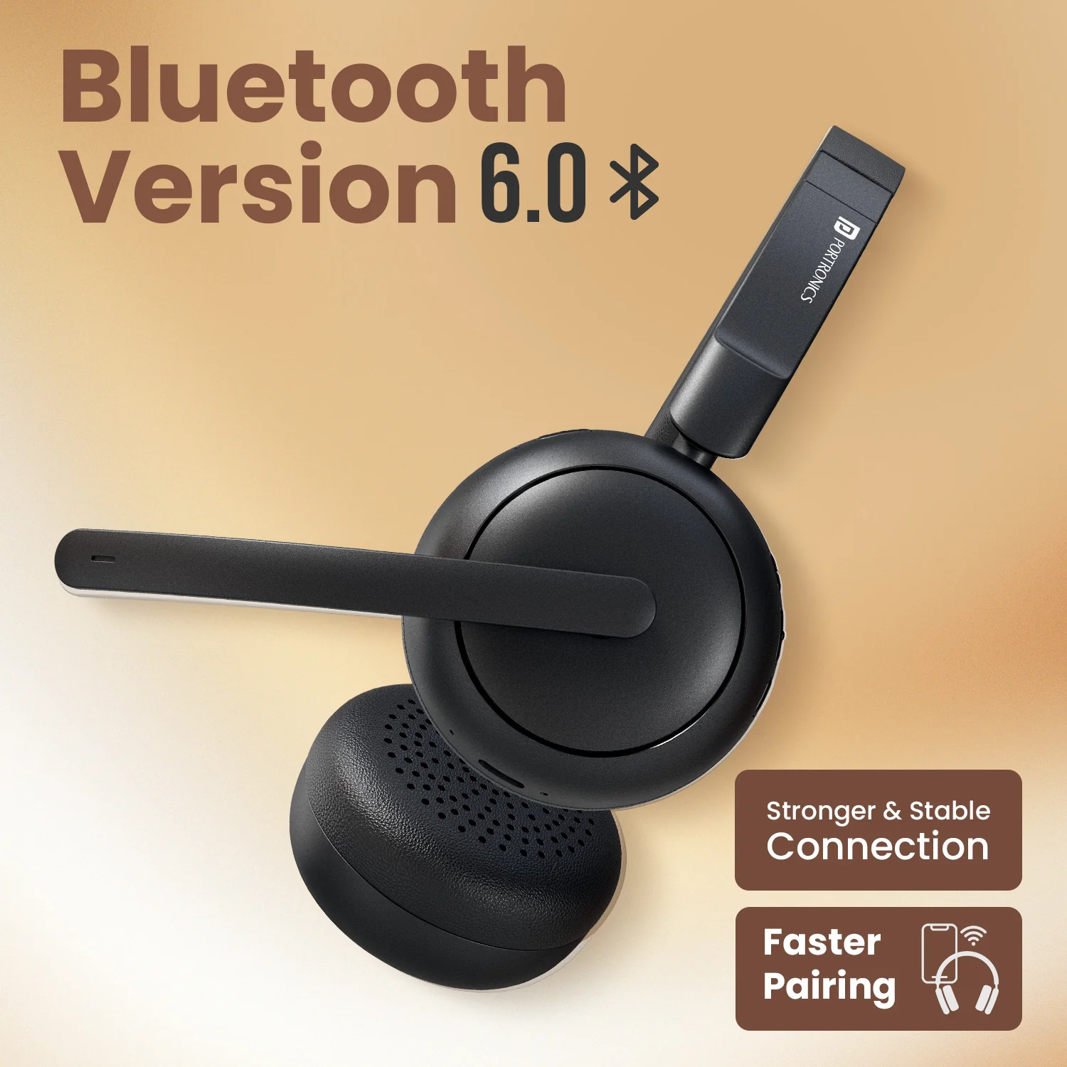 Portronics POR 3418 Muffs A3 ENC Upto 50 Hours Playtime | Bluetooth Version 6.0 | Adjustable Headband | Type C Fast Charging Black - Image 3
