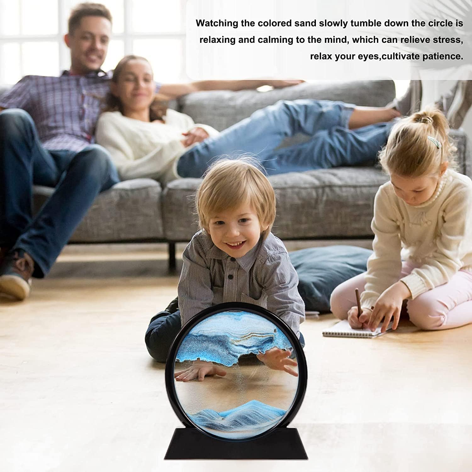3D Moving Sand Art Picture Glass Liquid Painting Natural Landscape Showpieces for Home Decor, Antique Gifts for Kids, Office Desktop Decoration Blue - Image 5