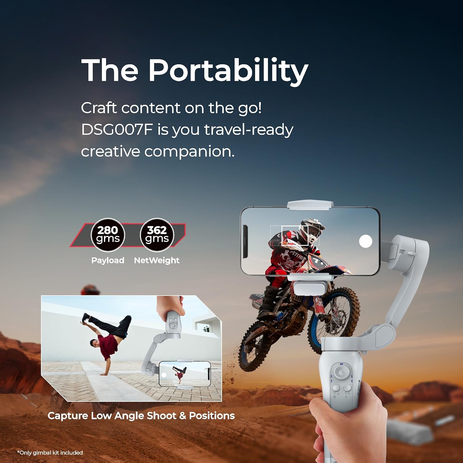 Digitek DSG-007F AI 3-Axis Gray Smartphone Gimbal - Foldable Handheld Vlogging Stabilizer with AI Tracking Feature And 4 Creative Operation Modes - Image 8