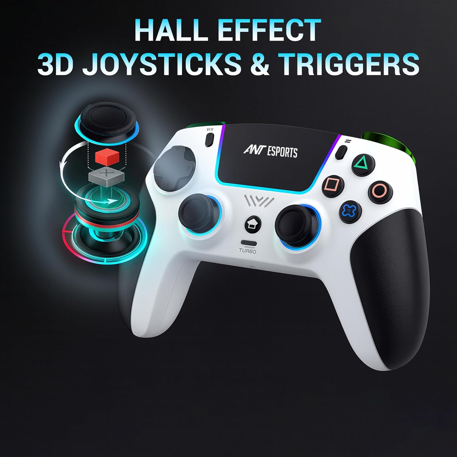 Ant Esports SUPERNOVA Tri Mode Enhanced Wireless Gamepad, Bluetooth 2.4G Dongle, Hall Joysticks, Triggers, Touchpad, RGB, No Stick Drift, No Dead Zone For Windows PC, Android, Steam, iOS, PS4 White - Image 7