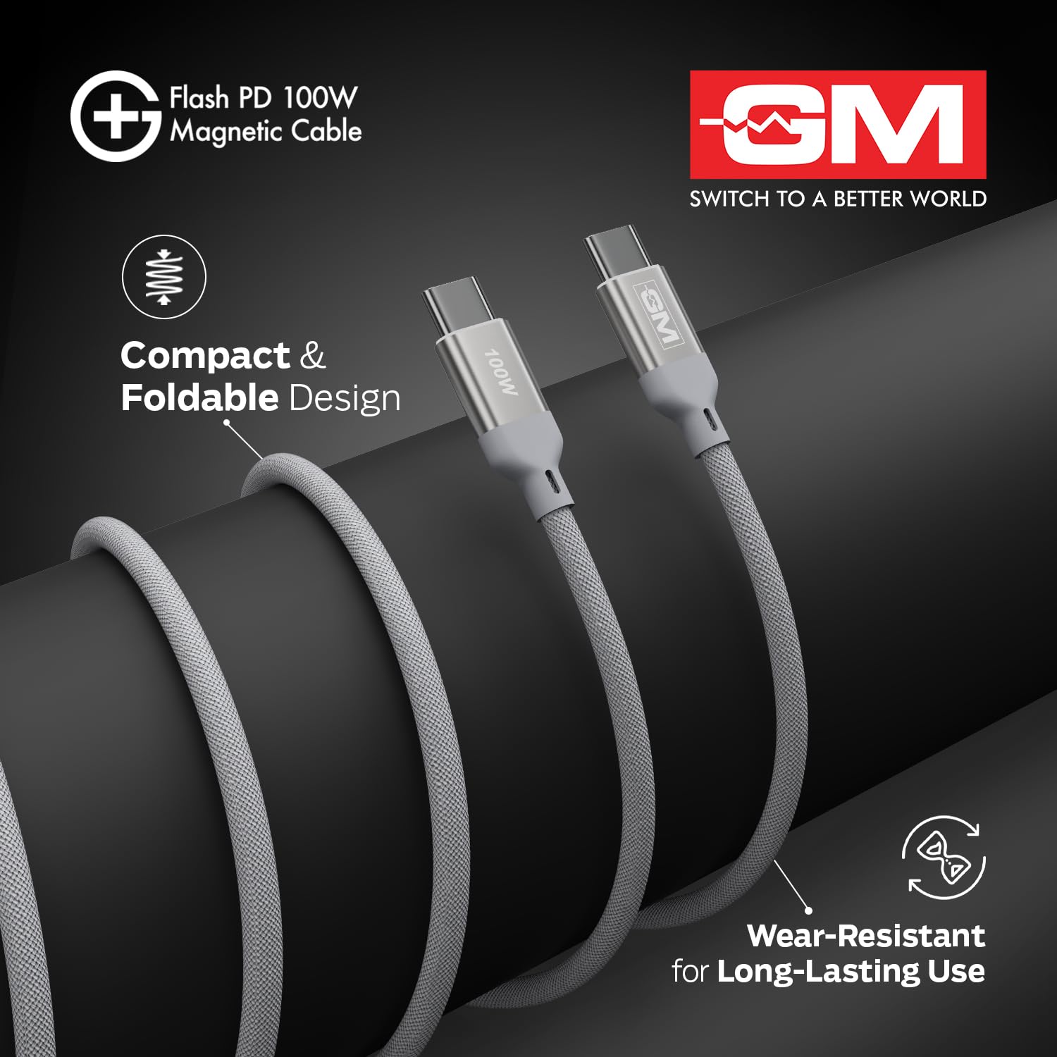 GM G+ Flash PD 100W Magnetic Type C Cable Seamless Charging White - Image 7