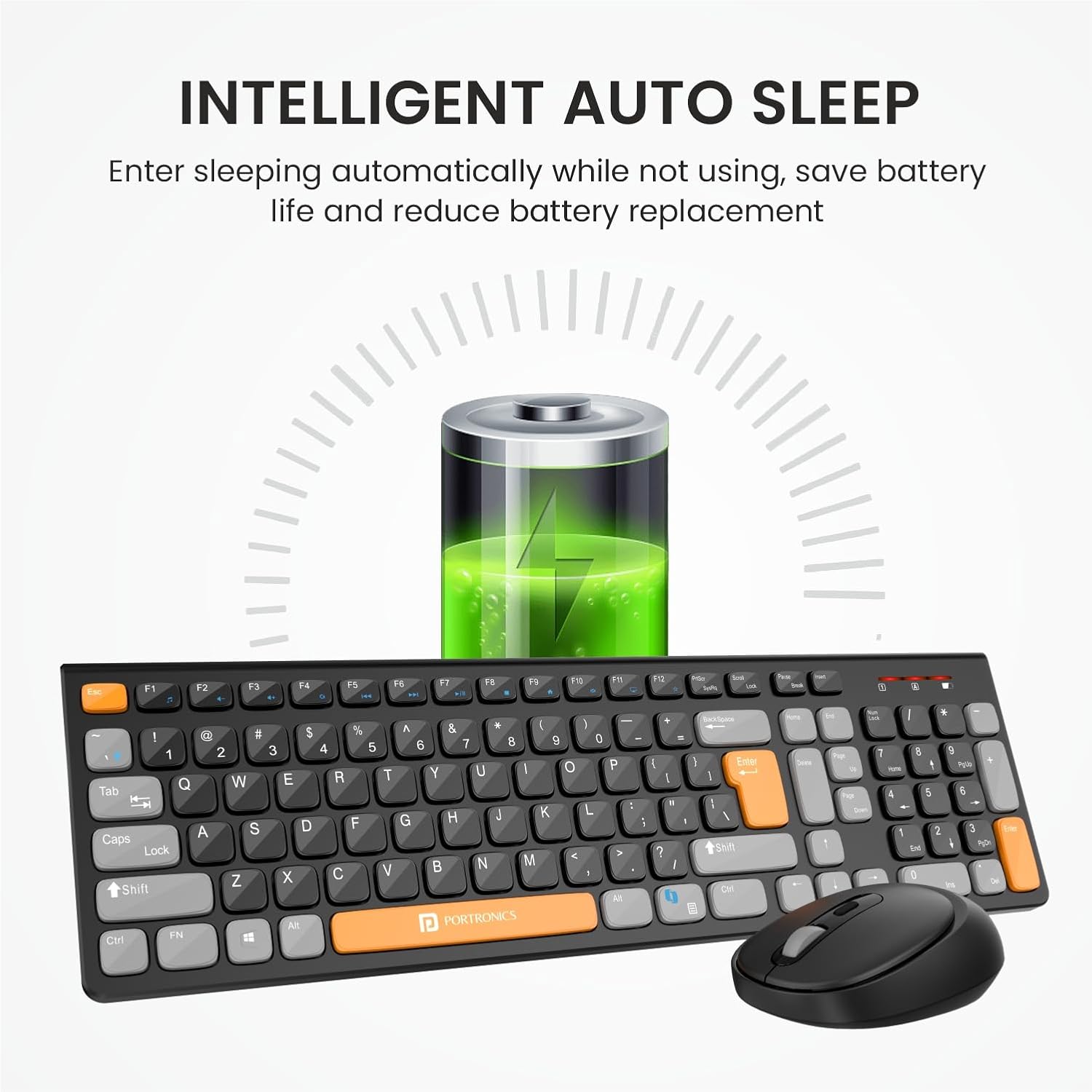 Portronics POR 2113 Key7 Combo Wireless Keyboard & Mouse Set with Copilot AI, 2.4 GHz USB Receiver, 10m Range, 12 Shortcut Keys, Adjustable DPI (Up to 1600), 10M Key Life for PC, Laptop, Mac(Black+Orange) - Image 8