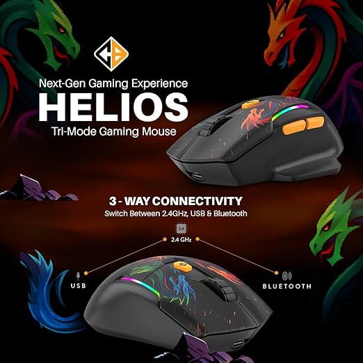 Cosmic Byte Helios Tri-Mode Wired + 2.4GHz Wireless + Bluetooth Gaming Mouse Dragon Black - Image 9