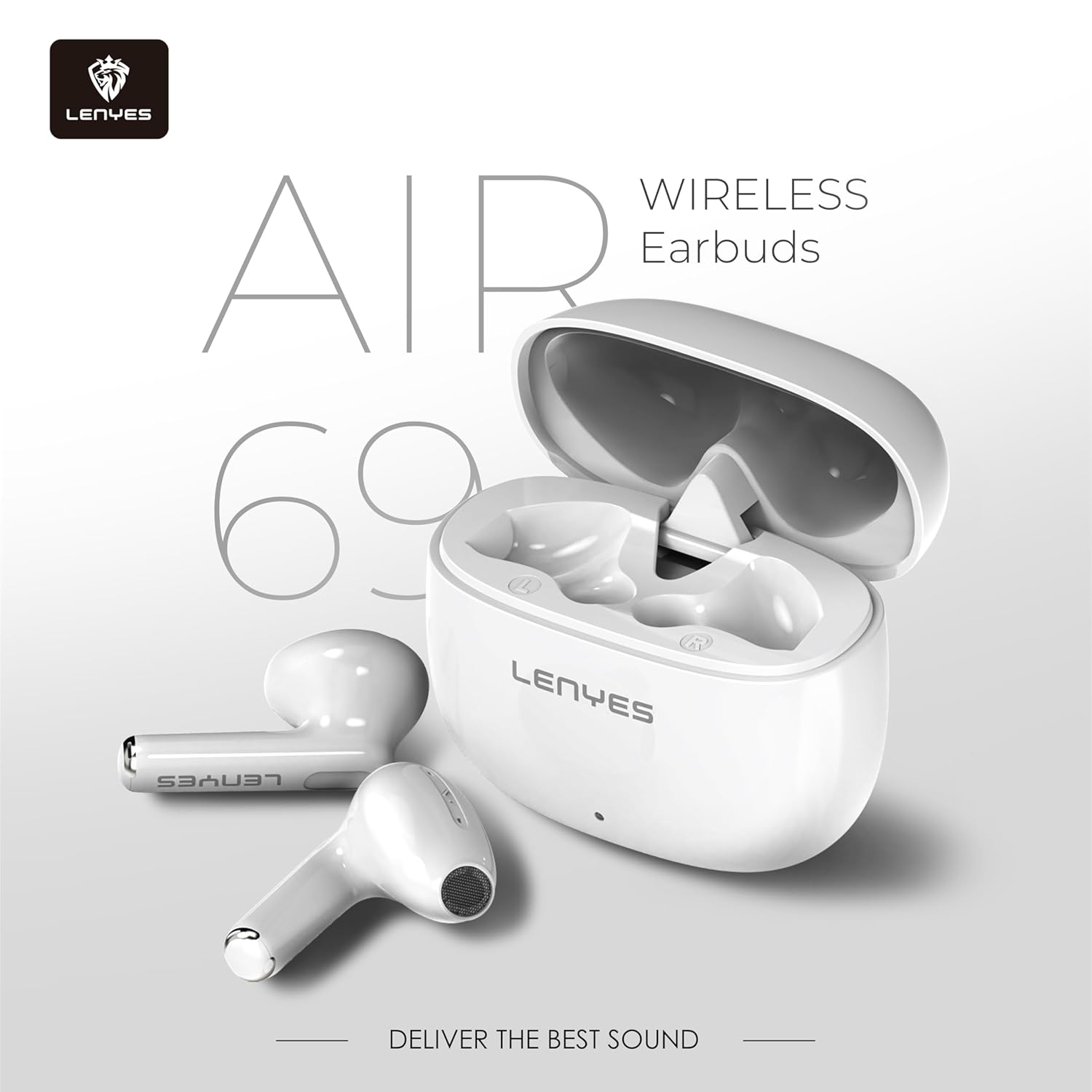 Lenyes AIR69 Wireless Earbuds, Scratch-Resistant Material, 13mm Drivers, Bluetooth 5.4, 20H Playtime, Type-C Fast Charging, Touch Controls White - Image 2