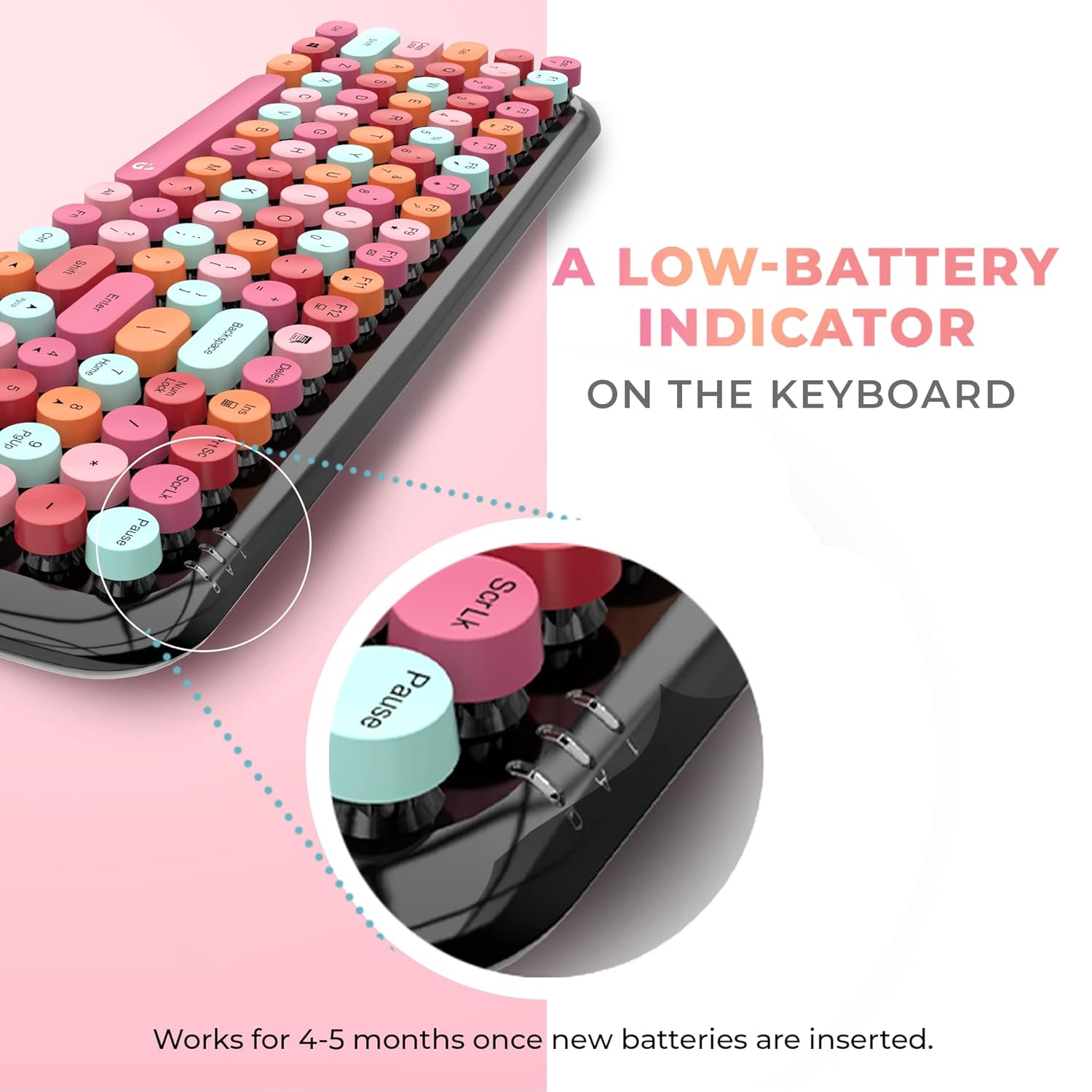 iGEAR KeyBee Retro Typewriter Inspired 2.4GHz Wireless Keyboard and Mouse Combo with USB Support, Single Nano Receiver, Round Keycaps, Black Pink - Image 5